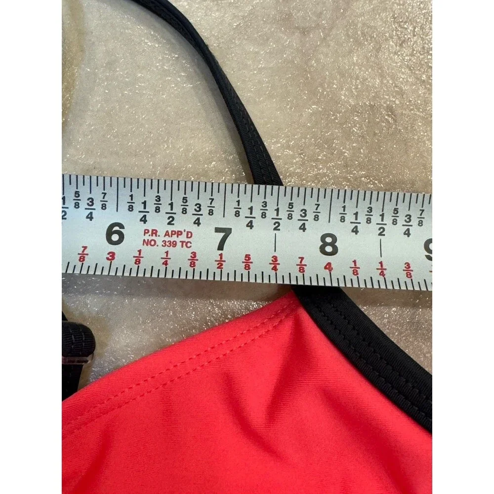 Athletech Girls Size 8 One Piece Swimsuit Coral Black Colorblock Cutout Swim